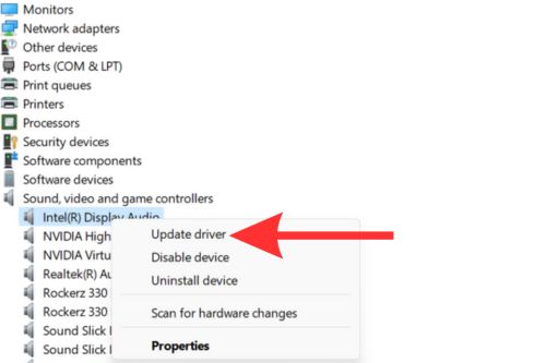 update sound driver under device manager