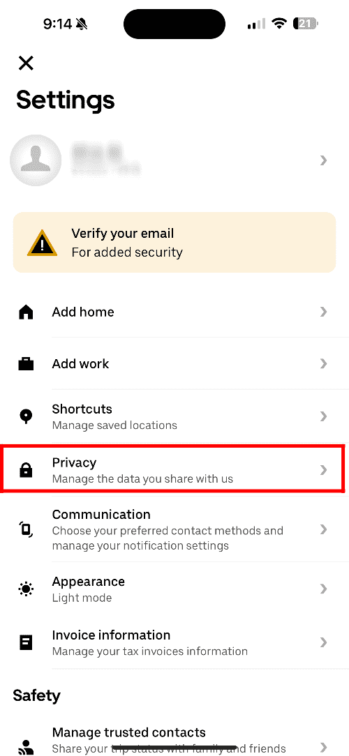 uber account privacy