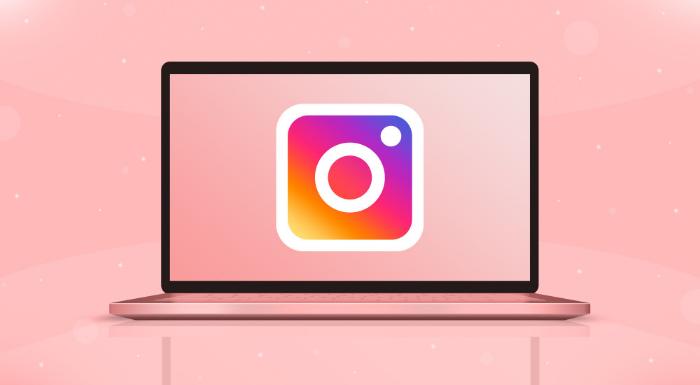 Photo instagram icons logo on laptop screen